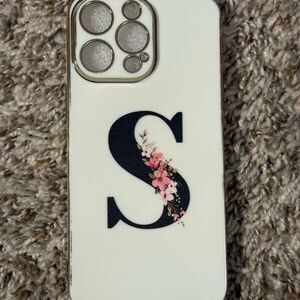 iPhone 14 Pro Max Case White Floral S Initial Hard Shell Slim Cover New